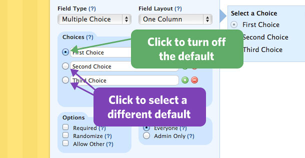 Default Choice of Multiple Choice Fields